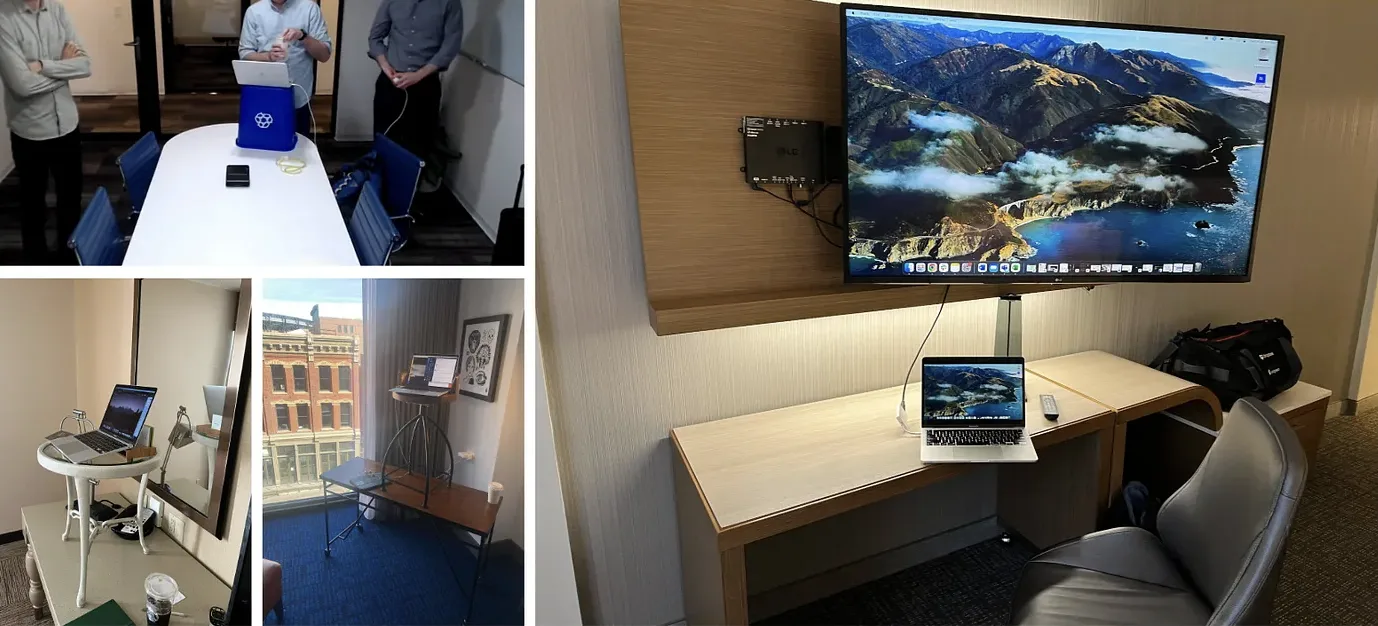 A collage of creative remote work desk setups